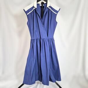 VTG Avon Fashions Blue Wrap Midi Dress Contrast Collar Cottagecore Med